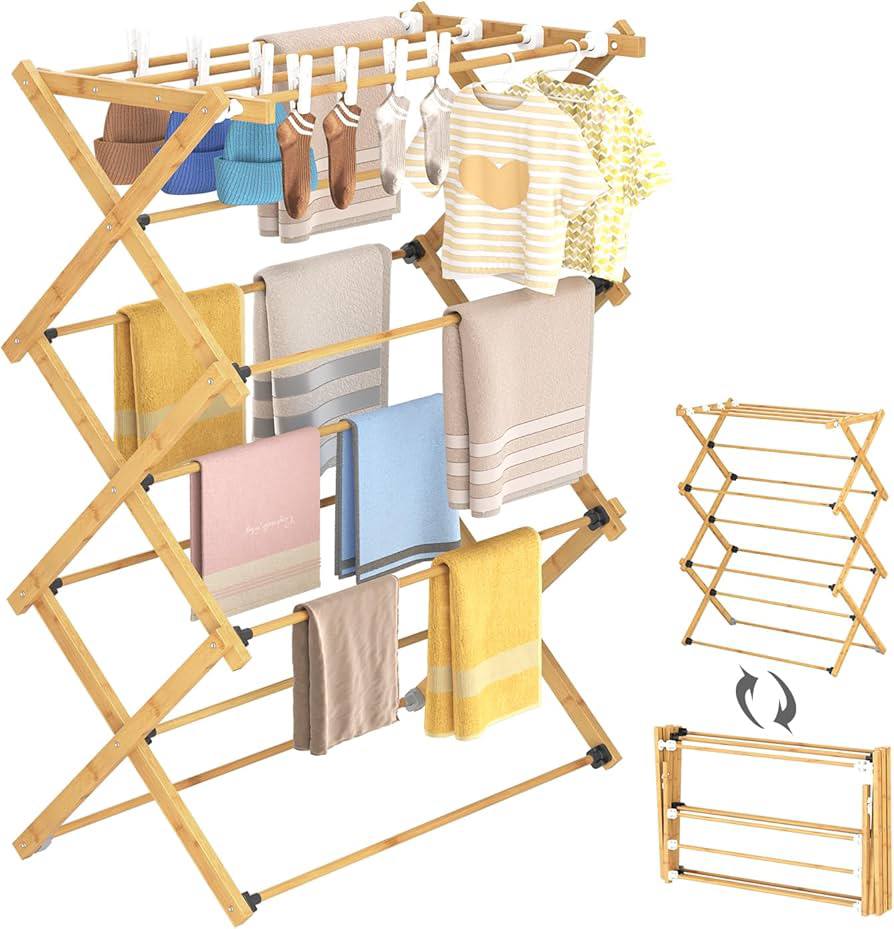 🧺 Séchoir à linge en bois – Pliable 🧺