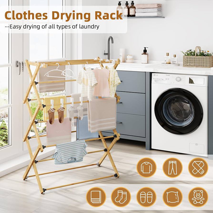 🧺 Séchoir à linge en bois – Pliable 🧺