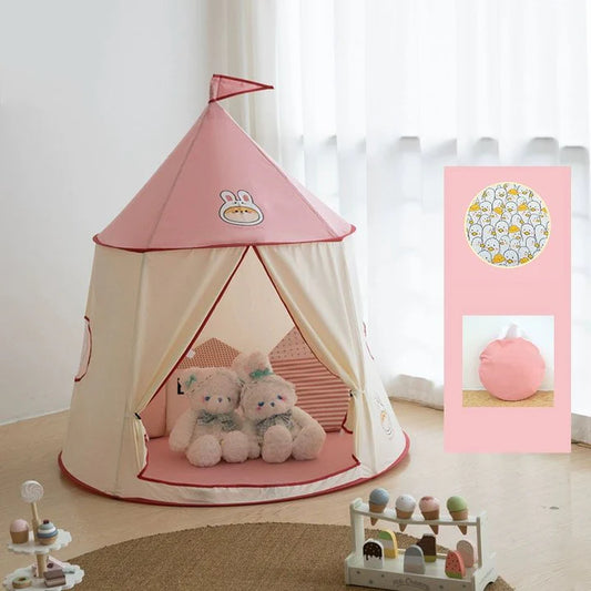 Tente Château Enfant Pliable avec Tapis et Lampes Lumineuses Magiques